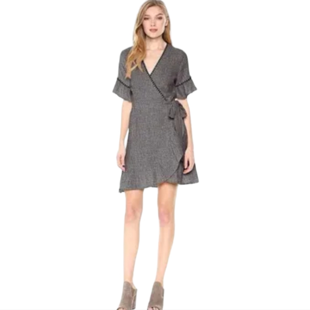Moon River Mini Wrap V-Neck Ruffle Dress